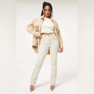 Good‎ American 90s Icon Straight Leg Jeans Bone Cream Size 10 Neutral Denim